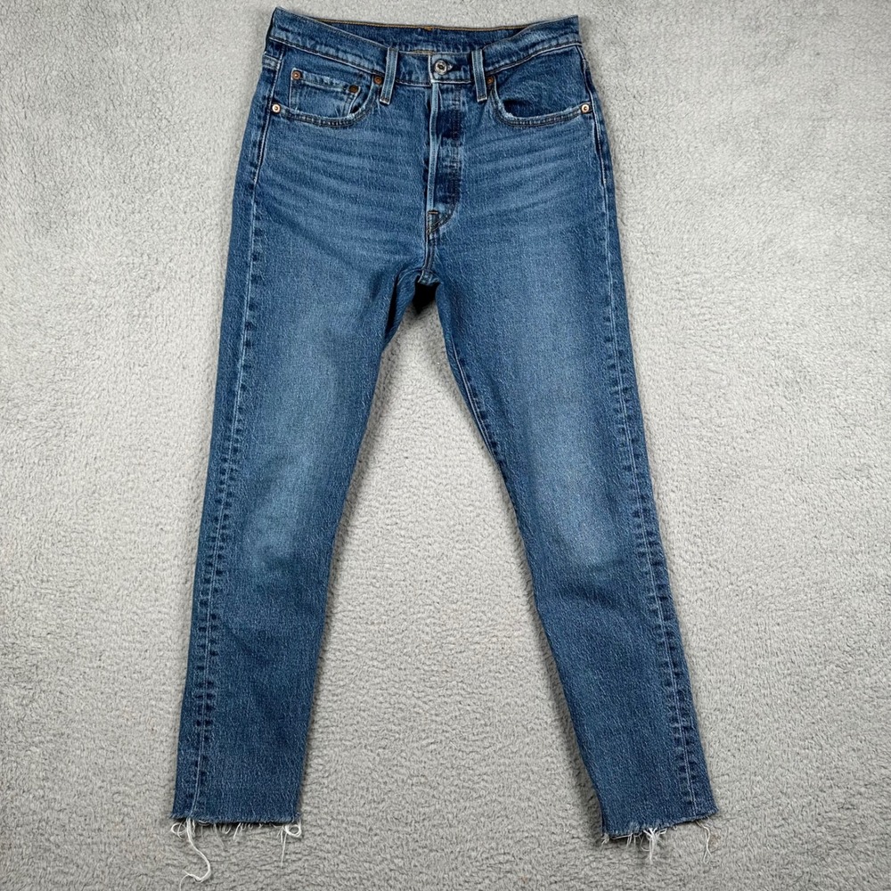 Levis‎ 501 S Skinny Womens Jeans W28 L32 Medium Wash Button Fly Raw Hem